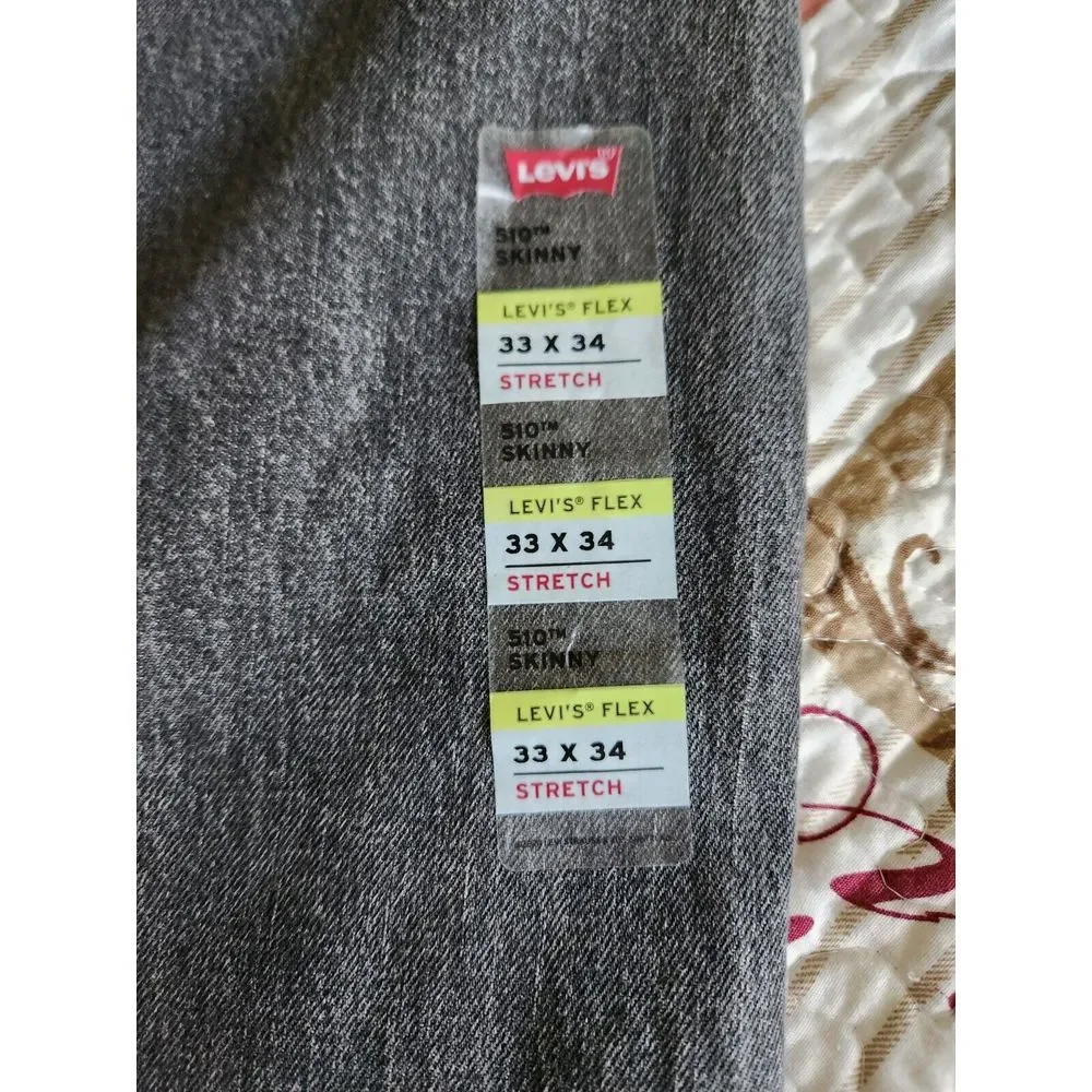 Levi's 510 Skinny Jeans Pants Mens Denim Stretch Black‎ Wash original Size 33×34